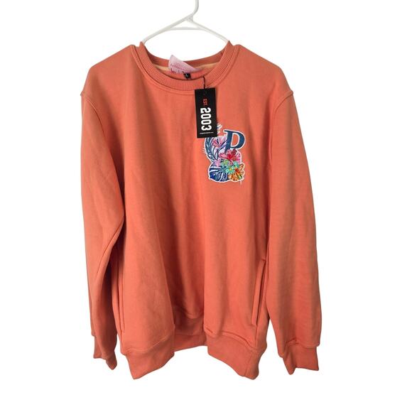 Plugged In Collection Sweatshirt L Mens Peach Long Sleeve Embroidered Pullover - Picture 1 of 5